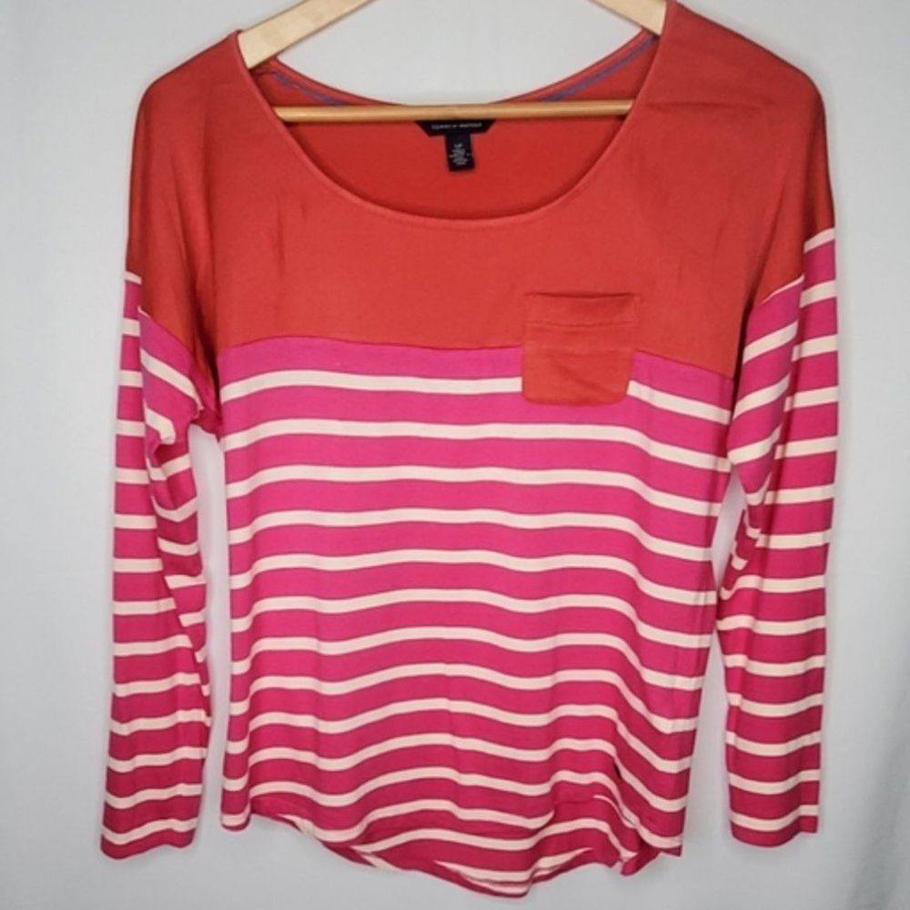 Tommy Hilfiger Red White Stripe L/Sleeve Top S - Picture 1 of 3